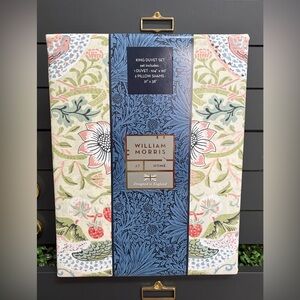 NWT William Morris at Home King Strawberry Thief Summer Duvet Set Pink Green